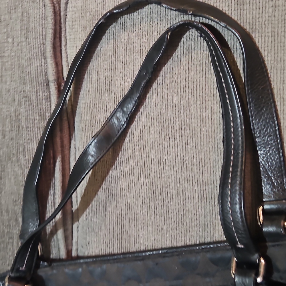 Coach Black and brown leather and cloth signature large bag.